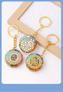 Natural crystal stone orgonite keychain resin sacred geometry key ring bag pendant gift