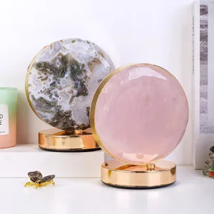 Lámpara de Mesa Luna de Cristal Natural Control Táctil USB Atenuación de 3 Colores Luz Nocturna para Decoración de Hogar