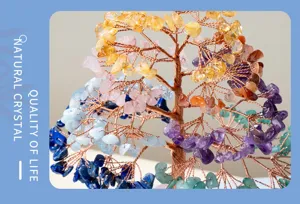Albero dei soldi in cristallo naturale dettaglio, decorazione da scrivania albero della vita.