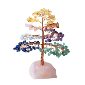 Albero della Vita in Cristallo Naturale Sette Chakra Pietra Base Quarzo Rosa Decor.