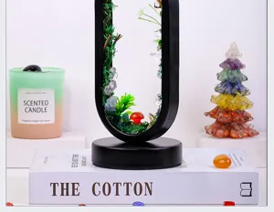 Lámpara de seta de musgo de cristal natural marco negro luz de noche de decoración