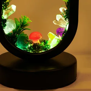 Luz de Noche de Seta del Bosque Ovalada de Piedra en Bruto de Cristal Natural Lámpara de Atmósfera de Cabecera Ornamento de Escritorio Decoración del Hogar