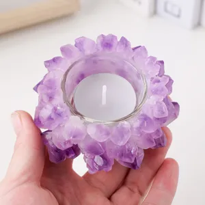 Natürlicher Amethyst Cluster Kerzenhalter Lila Roher Kristall Druzy Blume Kerze Tasse Glas Haus Dekor Weihnachten Deko Tisch Ornament