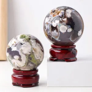 Sfera di Agata Sakura Nera Naturale Ornamento di Cristallo Pietra Minerale Lucida Per La Decorazione Della Casa Ufficio Minimalista