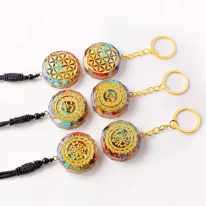 Orgone Crystal Stone Keychain Sacred Geometry Pendant Car Bag Hanging Accessory Gift