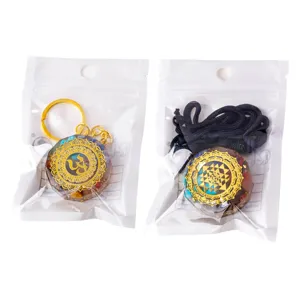 Natural crystal stone Orgone pendant keychain set, spiritual sacred geometry jewelry gift.