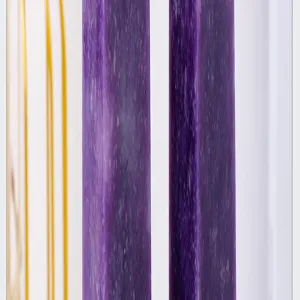 Natural purple lepidolite crystal pillar detail view, polished raw quartz mineral wand.