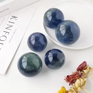 Natural Blue Green Fluorite Crystal Ball Ornament Polished Raw Stone Sphere With Wooden Base For Home Office Desk Decor Gift