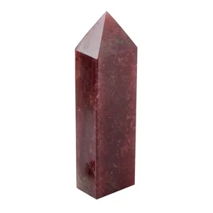 Natural strawberry quartz crystal obelisk, raw gemstone single point tower for energy healing.