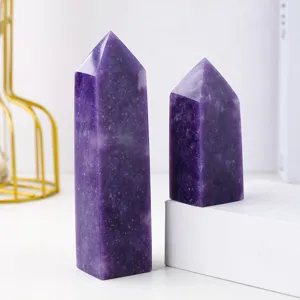 Natural Purple Mica Crystal Column Single Point Polished Four-Sided Obelisk Wand For Home Decor Feng Shui Healing Stone