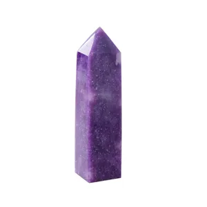 Natural crystal purple mica four-sided pillar single point polished raw stone crystal wand