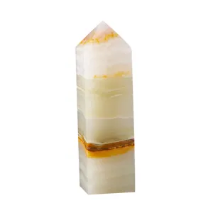 Natural Afghan Jade Crystal Four-Sided Pillar Stone Polished Home Office Ornament