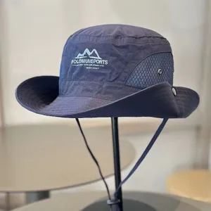 Outdoor hiking bucket hat with mesh panels, quick-dry sun protection fishing cap.