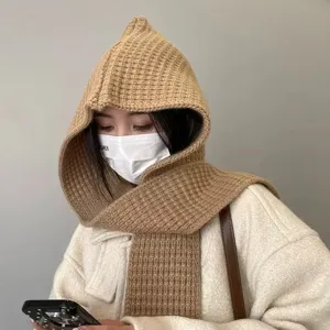 Sciarpa con Cappuccio Invernale Calda Colore Unito Sciarpa Cappello Stile Moda