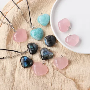 Natural Crystal Heart Pendant Necklace For Women Modern Minimalist Hand Polished Healing Stone Heart Shape Choker Charm Alloy Link Chain Jewelry Valentine Birthday Gift