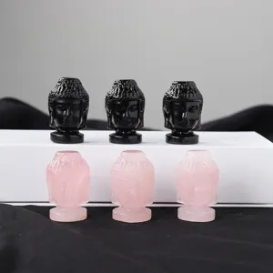 Natural Crystal Buddha Head Statue Obsidian Rose Quartz Mini Figurine Hand Carved Healing Stone Ornament For Home Decor Spiritual Gift