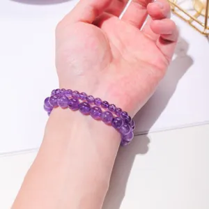 Natural amethyst beaded double strand bracelet minimalist crystal jewelry for women elegant styling.