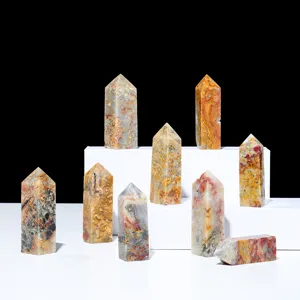 Natural Crazy Agate Quartz Crystal Obelisk Point Hexagonal Prism Pillar Wand Specimen For Home Office Desktop Decor Healing