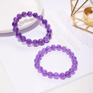 Natural amethyst beaded bracelet simple purple crystal single-circle fashion jewelry gift