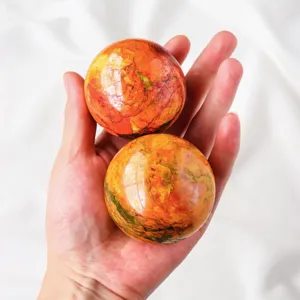 Natural Golden Stone Crystal Sphere Feng Shui Ball Realgar Stone Ornament Polished Home Decor Desk Display Office Decoration