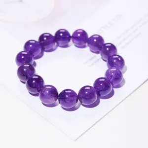 Natural Brazilian Amethyst Rose Quartz Round Bead Bracelet For Women Men Minimalist Hand Polished Stone Crystal Jewelry Gift