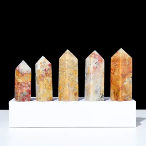 Natural crazy agate crystal tower pointed stone mineral specimen for home decor and healing.