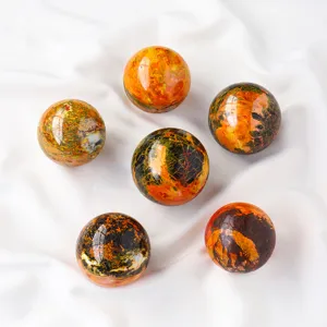 Natural mineral crystal stone spheres set of six decorative orbs for feng shui display.