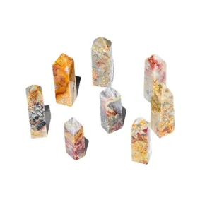 Natural crazy agate crystal tower pillars single point healing stones home decor set