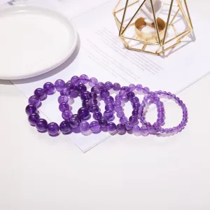 Natural amethyst round bead crystal bracelets set, simple stylish DIY jewelry accessories.