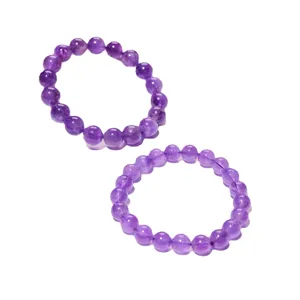Natural Brazilian Amethyst Beaded Single Circle Crystal Bracelet Minimalist Jewelry Gift