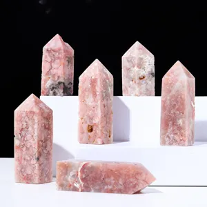 Natürliche Rosa Achat Kristall Geode Säule Spitze Sechseckiges Prisma Hand Poliert Quarz Mineral Proben Desktop Büro Dekor Haus Heilstein Ornament