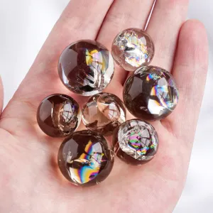Boule de Cristal de Quartz Enfumé Naturel Arc-en-Ciel Inclusion Sphère de Guérison Feng Shui Maison Bureau Décoratif Artisanat Ornement Cadeau