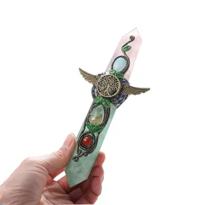 Handmade Natural Crystal Wand Hexagonal Prism Lapis Lazuli Pink Quartz Magic Scepter Healing Energy Stone Home Decor Ornament
