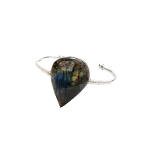 Natural Labradorite Crystal Water Drop Bracelet For Women Handmade Wire Wrapped Open Bangle Gold Silver Plated Gemstone Jewelry Gift