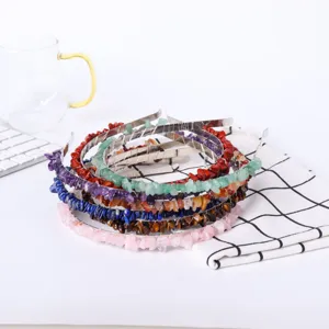 Handmade natural crystal chip headband multi-color stone wire wrapped hair hoop for women