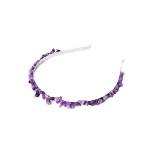 Handmade natural amethyst crystal chip wire headband bridal hair accessory for party daily wear