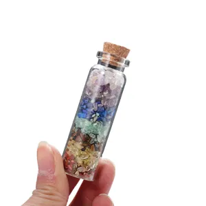 Natural Crystal Crushed Stone Seven Color Gemstone Wishing Bottle Polished Mineral Glass Bottle Home Desktop Decor Gift