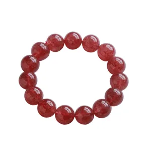 Natürlicher Erdbeer-Quarz Perlen Armband, große runde Stein Einzelkreis Kristall Schmuck.