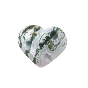 Natural green moss agate heart crystal gemstone pocket stone healing palm stone decor