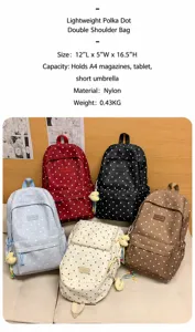 Nylon casual school backpack for women, lightweight daily daypack with multiple compartments.