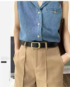 Women PU leather belt stylish metal buckle casual waist belt for dresses and trousers