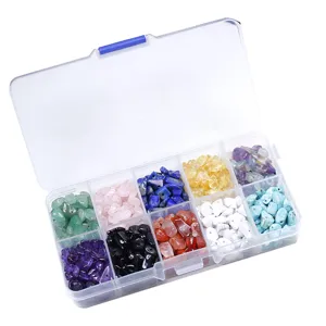 Various Colors Natural Crystal Crushed Stone Beads DIY Jewelry Making Assortment Holes Energy Stone Beads In Grids Box