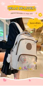 Transparent cute school backpack large capacity white casual daypack with plush toy pocket