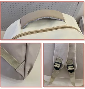 Backpack detail close-up showing reinforced handle, smooth zipper, and adjustable straps.