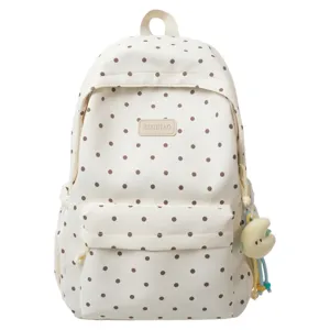 Cute Japanese style polka dot canvas backpack beige school bag for teen girls casual daypack
