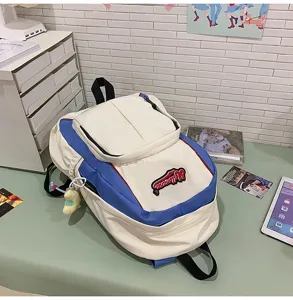 Stylish color block student backpack, trendy casual nylon school bag for teen girls daily use