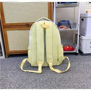 Light yellow white casual backpack, large capacity stylish daily bag for students.