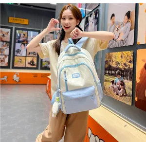 Cute colorblock backpack for college students, casual large capacity lightweight school bag.