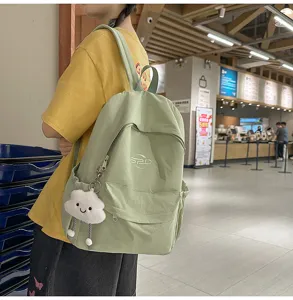 Japanese style casual canvas backpack for women school student travel daypack green