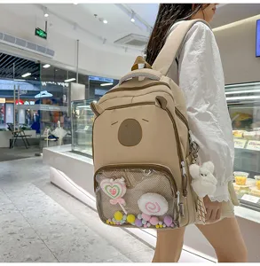 Cute clear front pocket school backpack for teenage girls, large capacity casual campus daypack